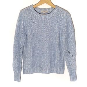 Loft Chunky Knit Blue White Crew Neck Sweater XS
